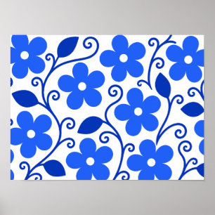 Blue Floral Seamless Pattern Poster