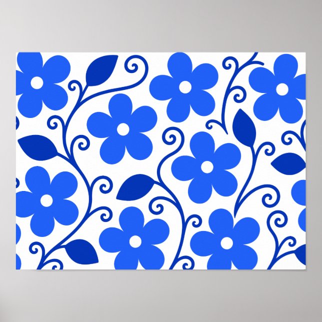Blue Floral Seamless Pattern Poster (Front)