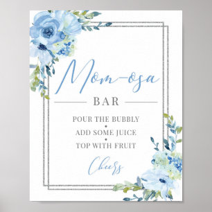Blue floral silver geometric mum-osa bar sign