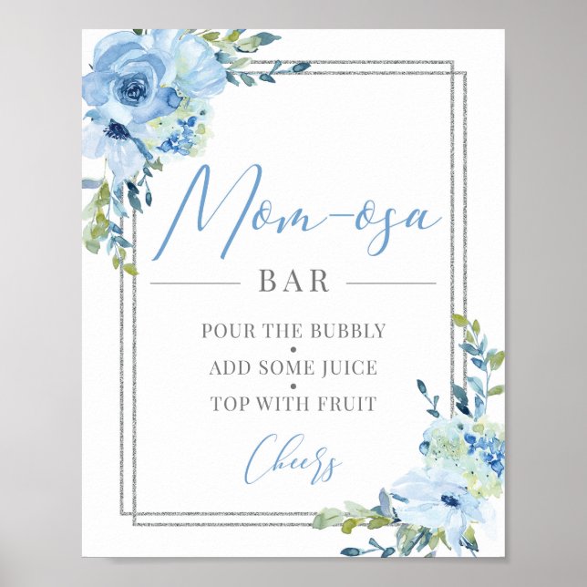 Blue floral silver geometric mum-osa bar sign (Front)