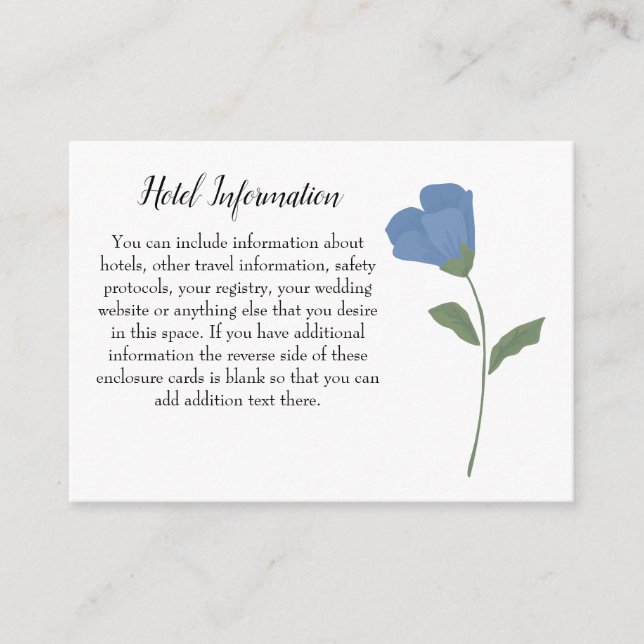 Blue Floral, Simple Elegant Wedding Enclosure Card (Front)