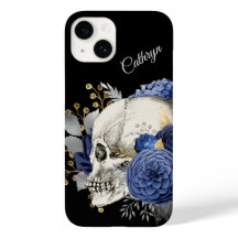 Blue Floral Skull Personalised