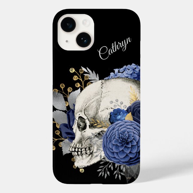 Blue Floral Skull Personalised Case-Mate iPhone Case (Back)
