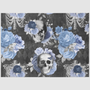 Blue Floral Skull Series Design 11 Tissue Paper