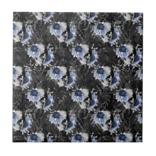 Blue Floral Skull Series Design 1   Ceramic Tile