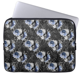 Blue Floral Skull Series Design 1 Laptop Sleeve