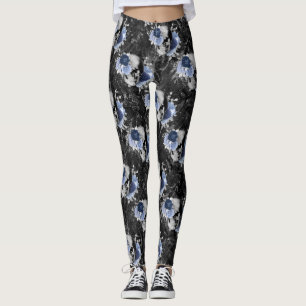 Blue Floral Skull Series Design 1  Leggings