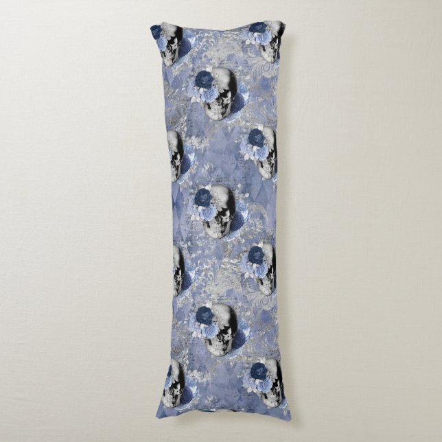 Blue Floral Skull Series Design 2 Body Cushion (Front Vertical)