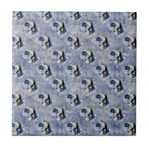Blue Floral Skull Series Design 2 Ceramic Tile