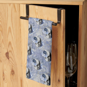 Blue Floral Skull Series Design 2    Tea Towel