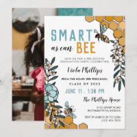 Blue Floral Smart As Can Bee Preschool Graduation