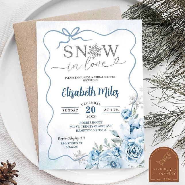 Blue Floral Snow In Love Winter Bridal Shower Invitation (Creator Uploaded)