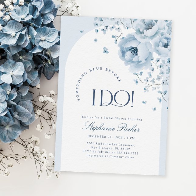 Blue Floral Something Blue Bow Bridal Shower Invitation (Creator Uploaded)