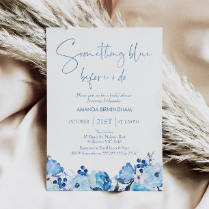 Blue Floral Something Blue Bridal Shower Invitation