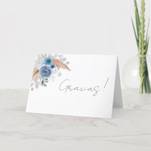 Blue Floral Spanish Baby Shower Boy Thank You Card