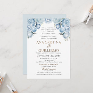 Blue Floral Spanish Wedding Invitation