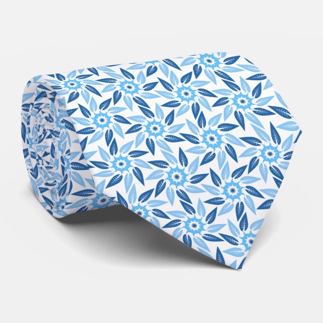 Blue Floral Spiral Tie (Rolled)