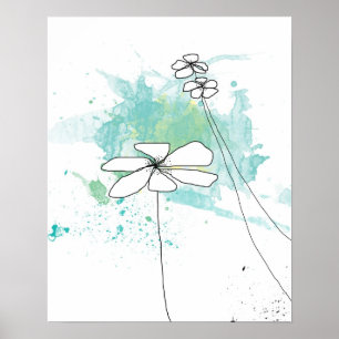 Blue Floral Splash-Poster Poster