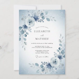 Blue Floral Spring Wedding Invitation