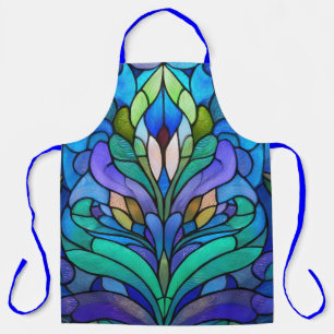 Blue floral stained glass apron