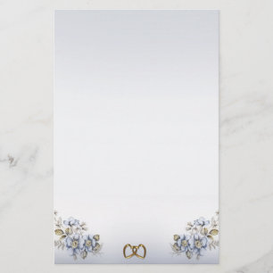 Blue Floral Stationery gold linked hearts