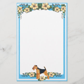 Blue Floral Stationery unlined Airedale