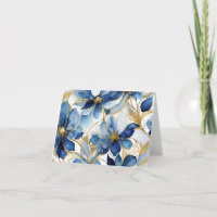 Blue Floral Stationery with Gold Accents