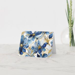 Blue Floral Stationery with Gold Accents Thank You Card