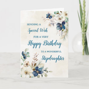 Blue Floral Stepdaughter Birthday Card