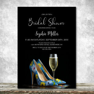 Blue Floral Stiletto Shoes Bridal Shower Invitation