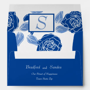 Blue Floral Stylish Rose Chic Simple Wedding Envelope