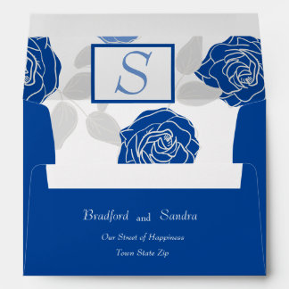 Blue Floral Stylish Rose Chic Simple Wedding Envelope