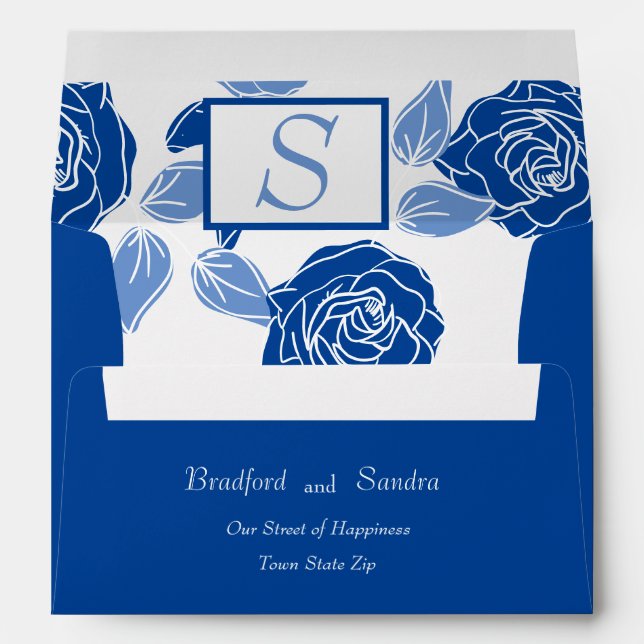 Blue Floral Stylish Rose Chic Simple Wedding Envelope (Back (Bottom))