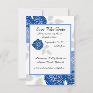 Blue Floral Stylish Rose Chic Simple Wedding Save The Date
