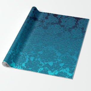 Blue Floral Succulent Print Pattern Metallic Wrapping Paper