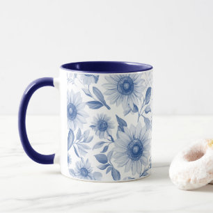 Blue Floral Sunflower  Mug