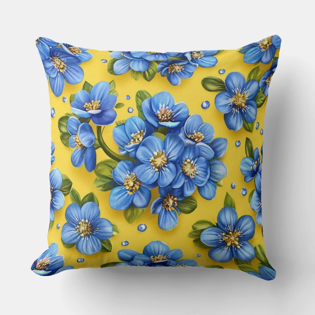 💙 Blue Floral Sunny Home Style Decor 💛 Cushion (Front)