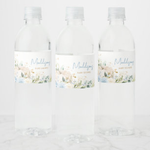 Blue Floral Sweet Little Pumpkin Baby Shower Water Bottle Label