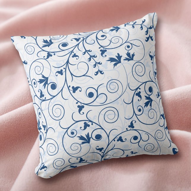 Blue Floral Swirl Pattern on White Cushion (Creator Uploaded)