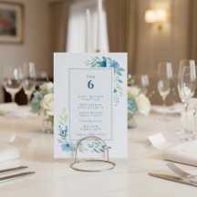 Blue Floral Table Number Seating Chart Card