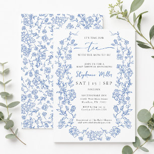 Blue Floral Tea with the Mum-to-be Baby Shower Invitation