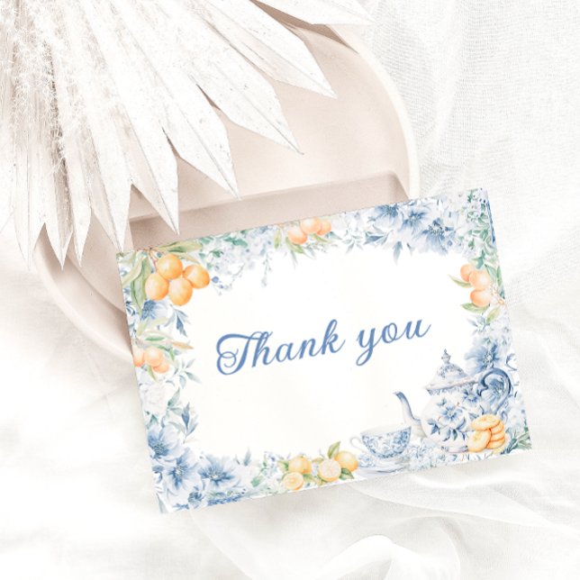 Blue Floral Teapot Wedding Thank You Card (Creator Uploaded)