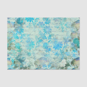 Blue Floral Texture Text Decoupage Paper