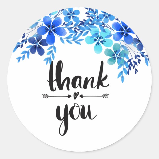 Blue floral thank you sticker (Front)