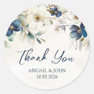 Blue Floral Thank You Winter Wedding Favor Tag