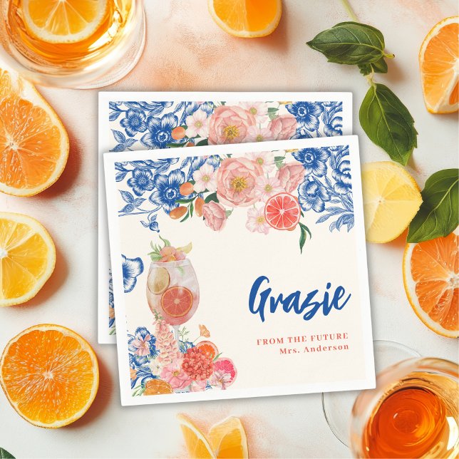 Blue floral That's Amore Bridal Shower grazie Napkin (Creator Uploaded)