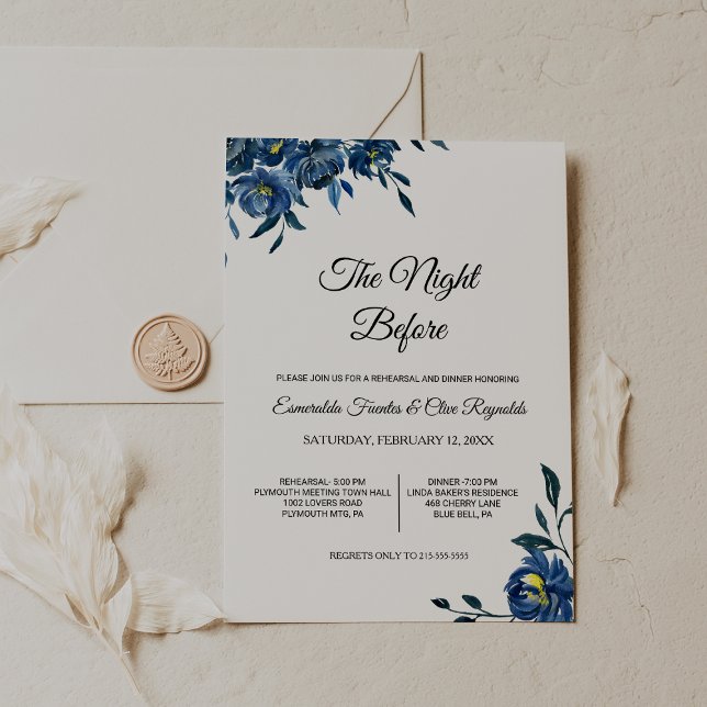 Blue Floral The Night Before Rehearsal Dinner Invitation (Creator Uploaded)