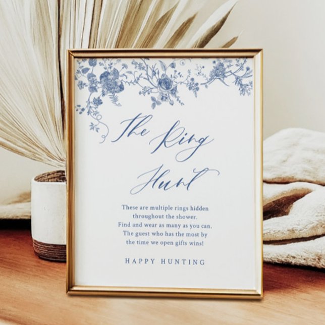 Blue Floral The Ring Game Bridal Shower Game Poster (Creator Uploaded)
