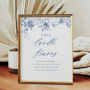 Blue Floral This Candle Burns Wedding Memorial  Poster