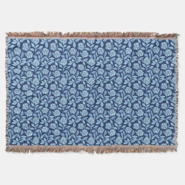 Blue Floral  Throw Blanket (Front)